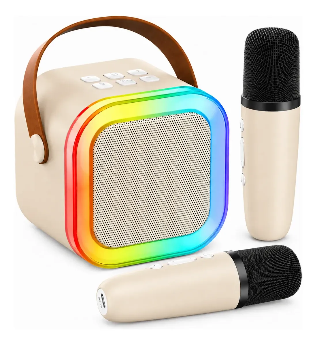 Parlante Bluetooth Portátil Karaoke Con 2 Micrófonos Led Rgb
