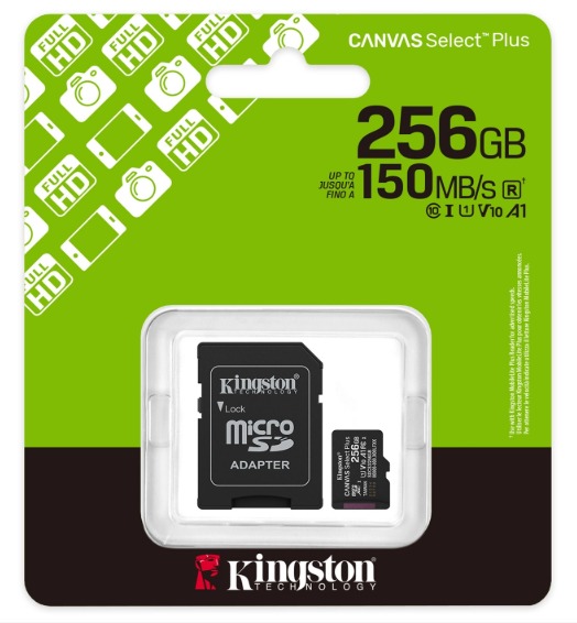 Tarjeta de Memoria KINGSTON Canvas Select Plus MicroSDXC 256GB Gen3 A1 150MB/s c/adaptador